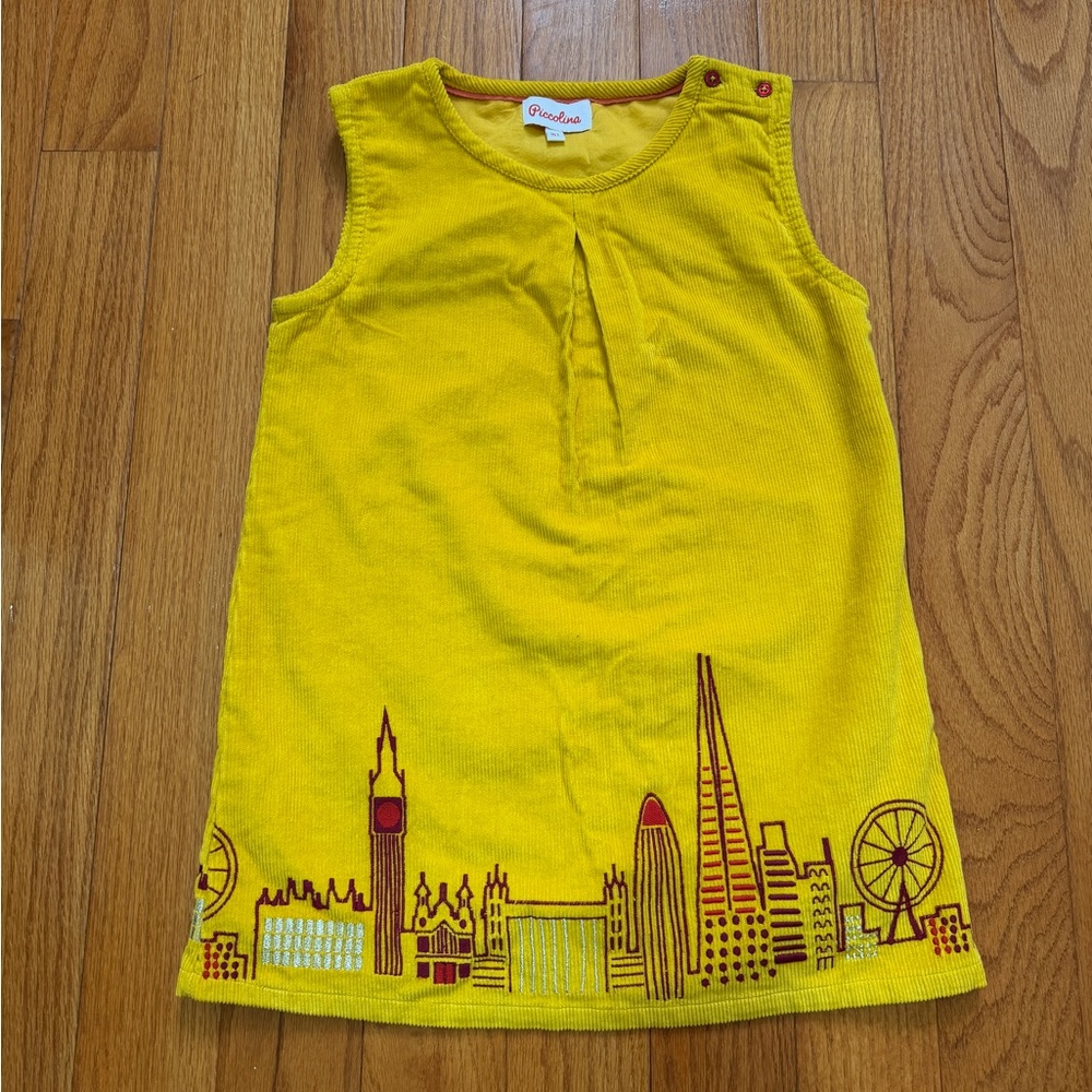Piccolina London Skyline Corduroy Dress - Mustard - Size 10T